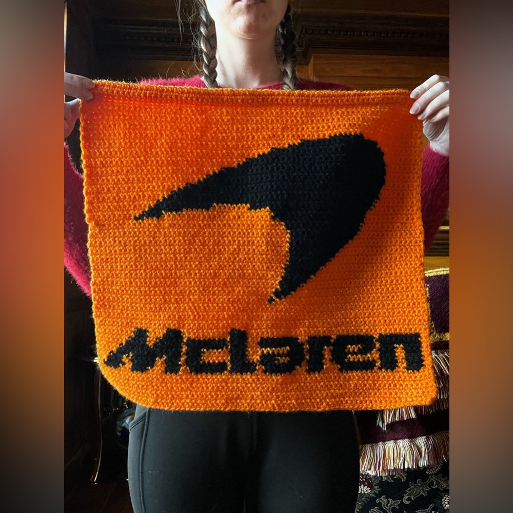 Hand Crocheted McLaren Logo Tapestry for F1–Indycar—Car Enthusiasts! - Picture 3 of 13